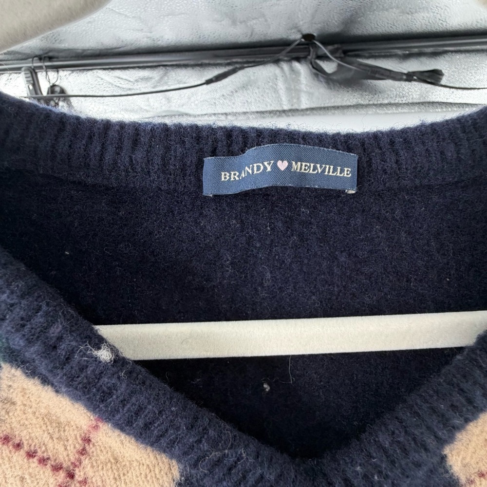 Brandy Melville Navy Blue Argyle V-Neck Knit Sweater Vest Preppy One Size - Picture 5 of 5